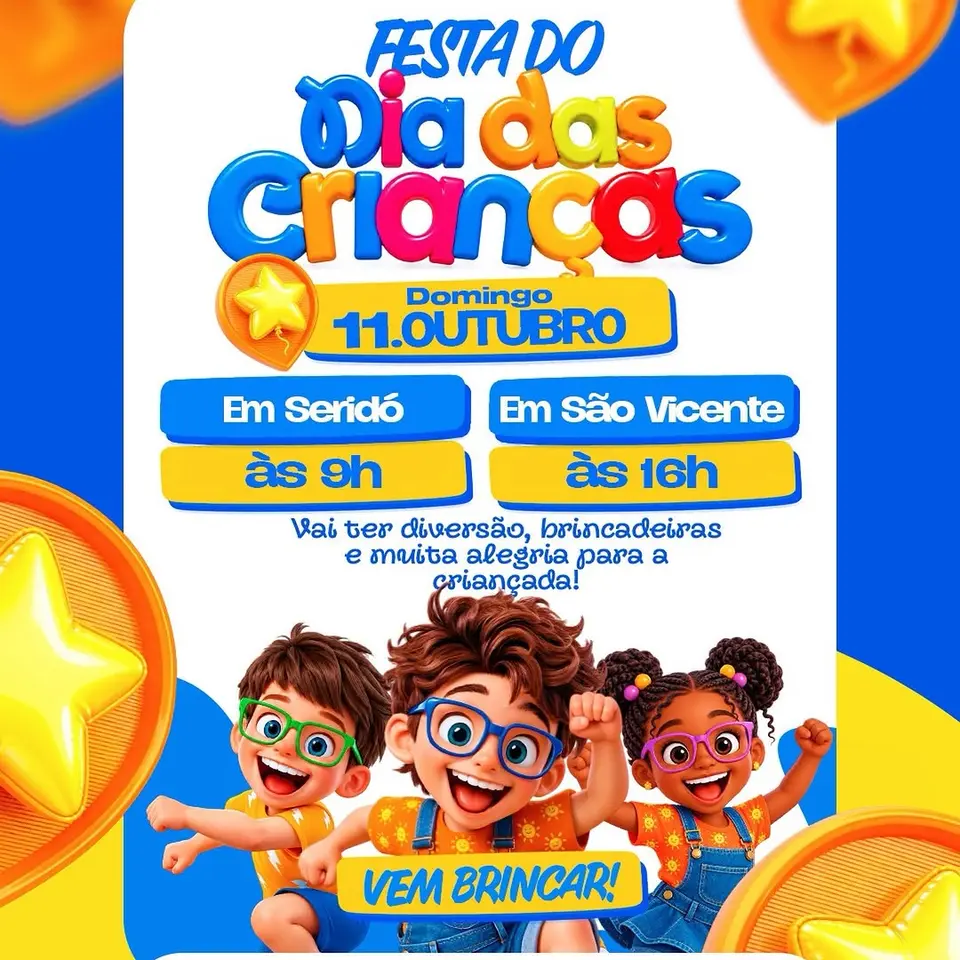 Diversão e brincadeiras para a criançada neste domingo (11) em Seridó e São Vicente