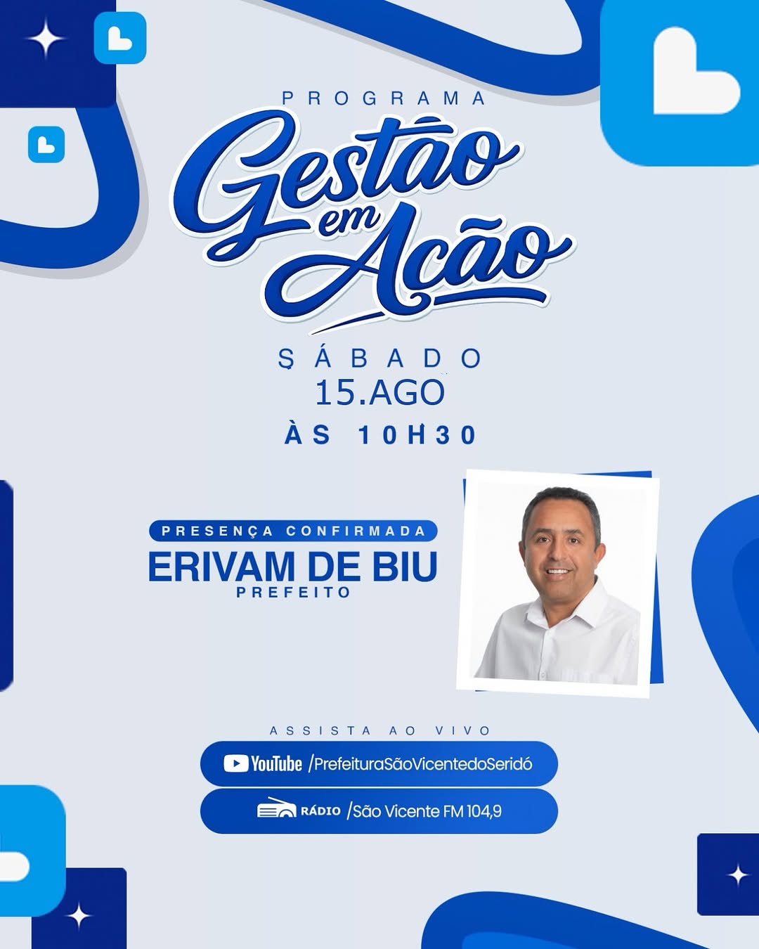 Gestão em Ação! Nos acompanhe neste sábado (15) ✅