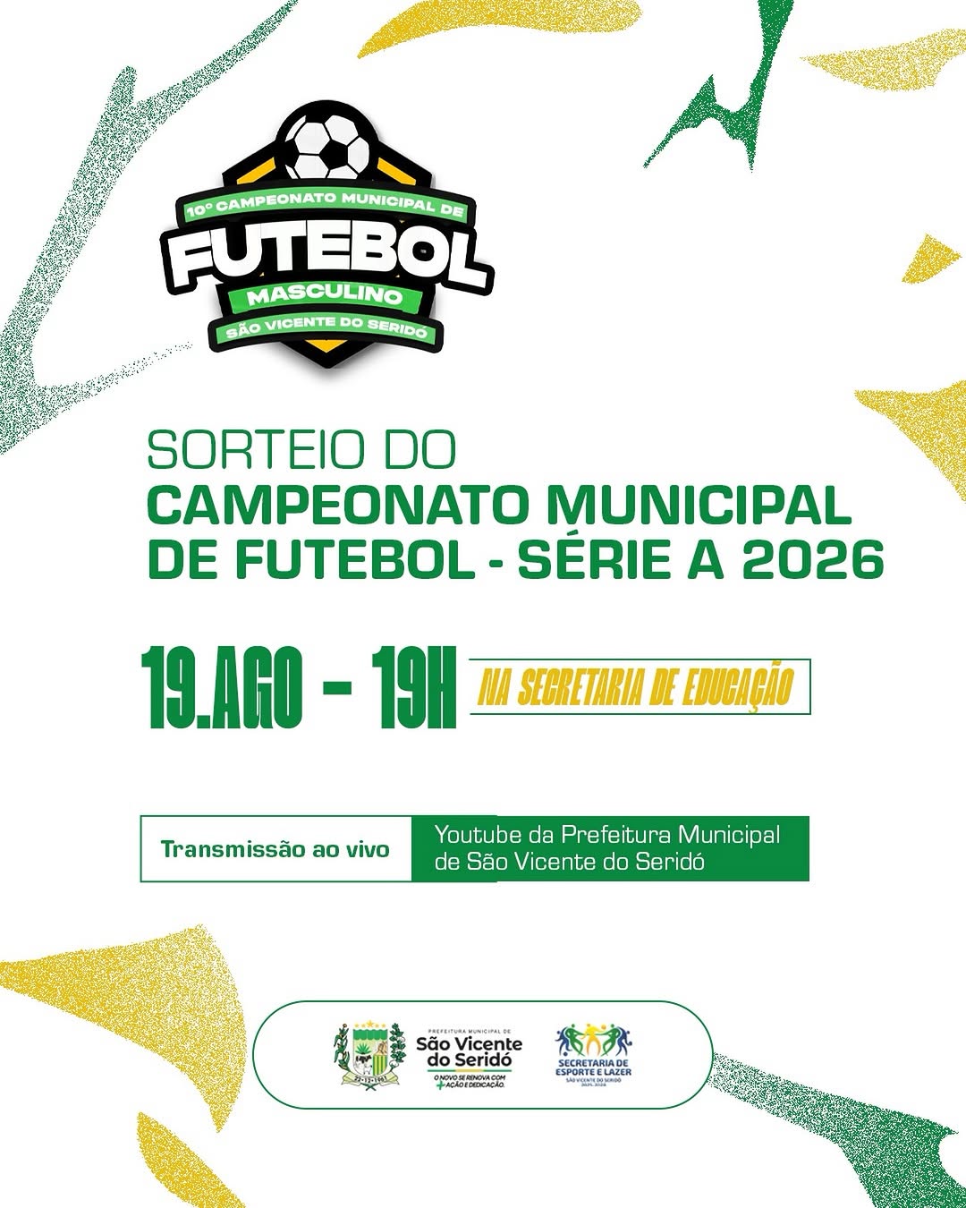 Sorteio do Campeonato Municipal de Futebol - Série A 2026 acontece nesta quarta