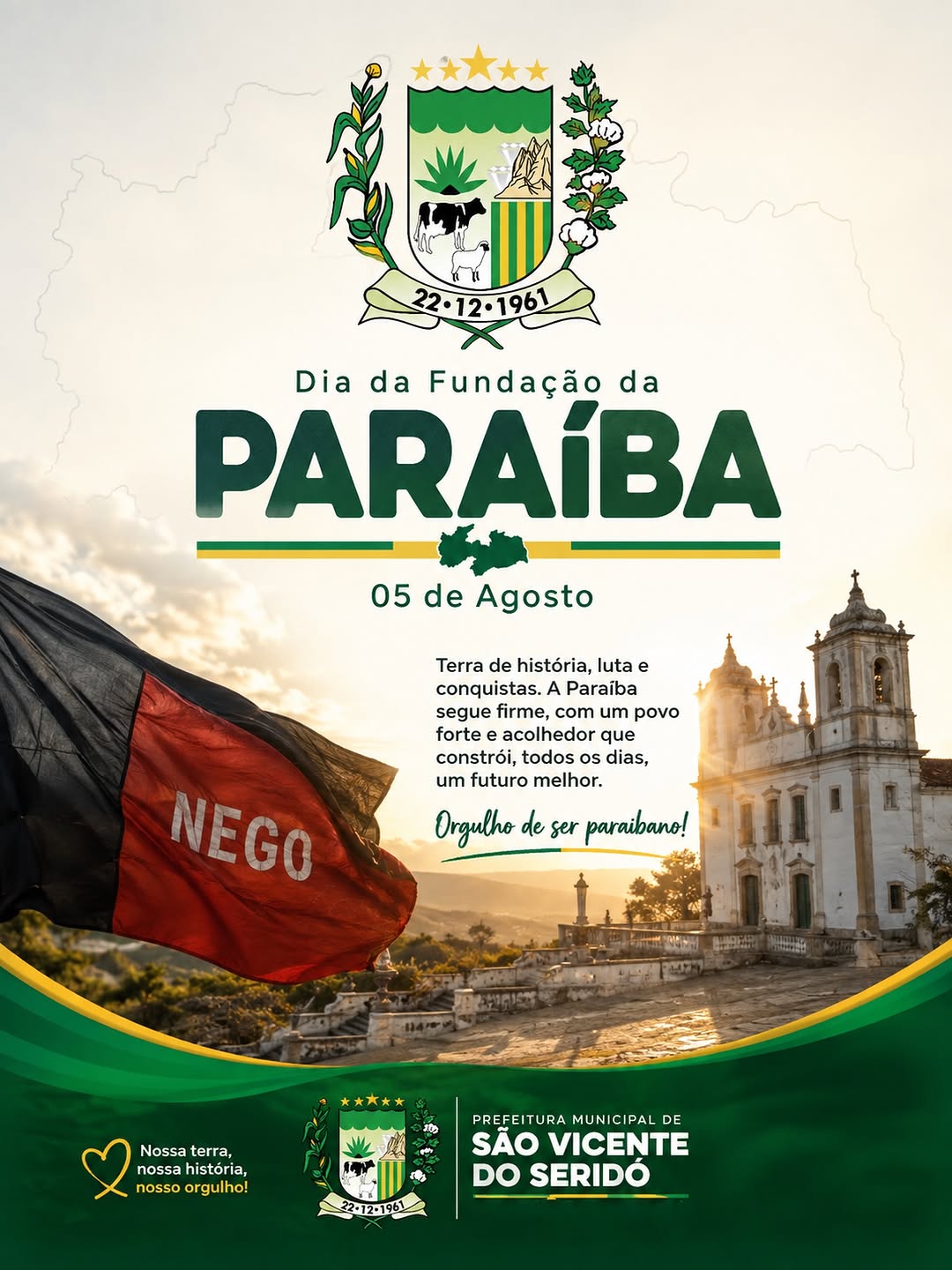 Prefeitura de São Vicente do Seridó homenageia a Paraíba em seu aniversário de fundação