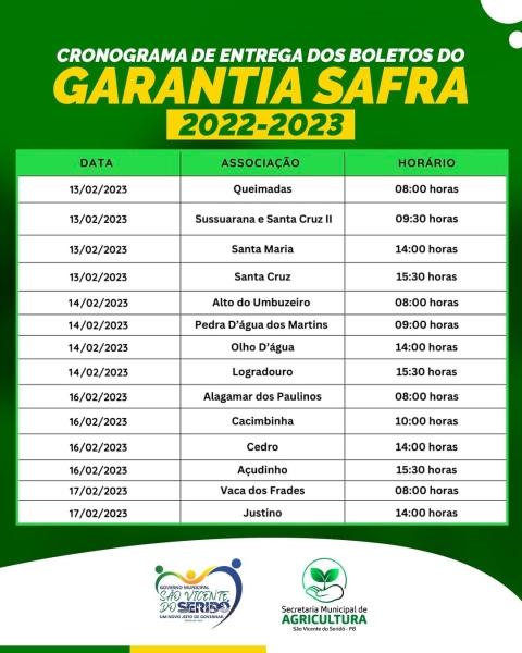 Garantia Safra: Prefeitura começa entrega de boletos na próxima segunda, confira o cronograma: